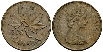 Канада 1 цент 1976 Елизавета II (1952-2022), кленовый лист KM 59.1 бронза 4173-1159
