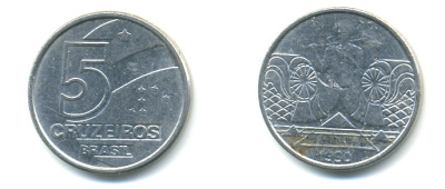 Бразилия 5 крузейро 1990 фермер KM 618.1 нержавеющая сталь aUNC 93-714