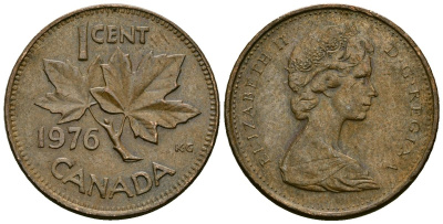 Канада 1 цент 1976 Елизавета II (1952-2022), кленовый лист KM 59.1 бронза 4173-1159