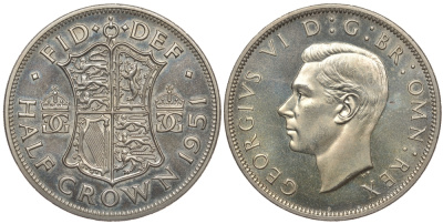 Великобритания 1/2 кроны 1951 Георг VI (1936-1952) KM 879, Spink 4106 медно-никель PROOF 1082-3-35