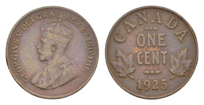 Канада 1 цент 1925 Георг V (1910-1936), редкий год - 1.000.622 экземпляров KM 28 бронза 1518-1435