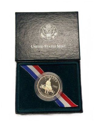 США 1/2 доллара 1995 Сражения гражданской войны, в оригинальной упаковке, с сертификатом KM 254 медь плакированная медно-никель PROOF 8-2-05-32