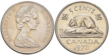КАНАДА 5 ЦЕНТОВ 1972 БОБЕР KM 60.1 никель 68-541