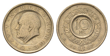 Норвегия 10 крон 1987 Улаф V (1957-1991) KM 427 никель латунь 4703-831