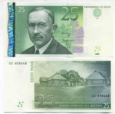 Эстония 25 крон 2007 Антон Таммсааре, старая деревня Pick 87 a, Сергеев 25 бумага UNC (пресс) 450-126-2-1