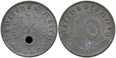 Германия 10 рейхспфеннигов 1940 J, KM 101, J. 371 цинк 4589-131