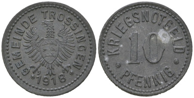 Троссингена (Вюртемберг) 10 пфеннигов 1918 Funck 550.2, Men05 25223.2, Men18 31580.2 железо 4380-814