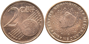 Нидерланды 2 евроцента 2003 Беатрикс (1980-2013) KM 235 сталь плакированная медью UNC 4392-116