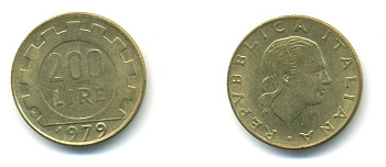 Италия 200 лир 1979 R, шестерня KM 105 алюминиевая бронза 4364-814