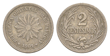 Уругвай 2 сентесимо 1901 KM 20 медно-никель 4649-749