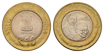 Индия 10 рупий 2015 100 лет возвращению Ганди из Южной Африки KM 448 биметалл 4119-1041