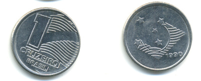Бразилия 1 крузейро 1990 KM 617 нержавеющая сталь aUNC 93-1015