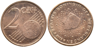 Нидерланды 2 евроцента 2003 Беатрикс (1980-2013) KM 235 сталь плакированная медью UNC 4392-116