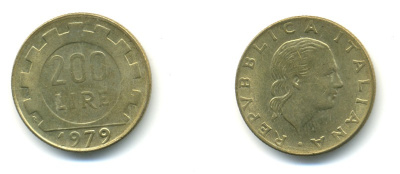 Италия 200 лир 1979 R, шестерня KM 105 алюминиевая бронза 4364-814