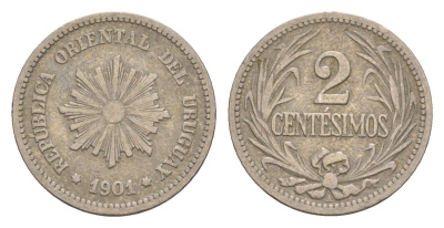 Уругвай 2 сентесимо 1901 KM 20 медно-никель 4649-749