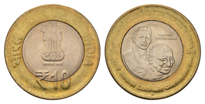 Индия 10 рупий 2015 100 лет возвращению Ганди из Южной Африки KM 448 биметалл 4119-1041