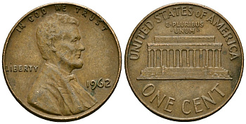 США 1 цент 1962 Линкольн KM 201 медь цинк 4136-122