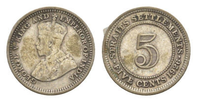 Стрейтс Сетлментс 5 центов 1926 Георг V (1910-1936) KM 36 серебро 4643-821