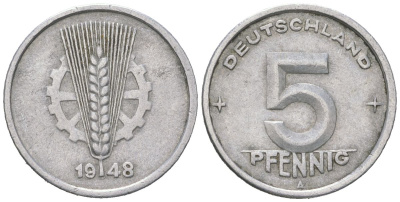 ГДР 5 пфеннигов 1948 A KM 2 алюминий 206-532