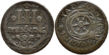 Оснабрюк 3 пфеннига 1721 IHP KM 9 медь 75-1657