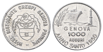 Италия, Генуя жетон - 1000 наилучших пожеланий в новом году 1950 диаметр 30 мм, вес 3,8 гр алюминий 4667-1041