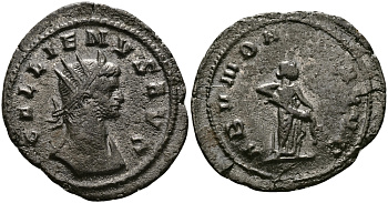 Римская Империя антониниан 265 - 267 Галлиен ABVNDANTIA AVG Рим Good Very fine RIC 157 биллон, серебрение 1073-10-71