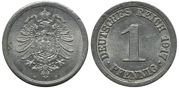 Германия 1 пфенниг 1917 A KM 24, J. 300, Weege 2 алюминий 192-258