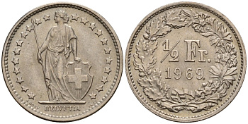 Швейцария 1/2 франка 1969 KM 23a медно-никель 4189-441