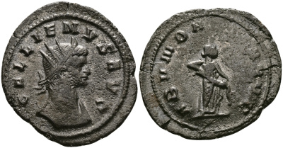 Римская Империя антониниан 265 - 267 Галлиен ABVNDANTIA AVG Рим Good Very fine RIC 157 биллон, серебрение 1073-10-71