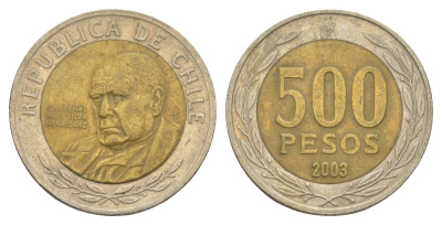 Чили 500 песо 2003 кардинал Рауль Сильва Энрикес (1907-1999) KM 235 биметалл 4638-344