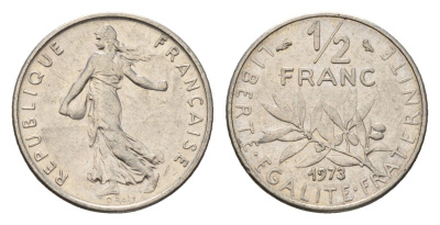 Франция 1/2 франка 1973 сеятель KM 931.1 никель 4674-623