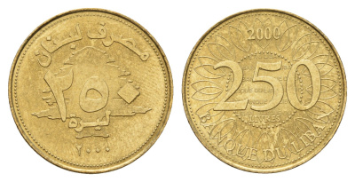 Ливан 250 ливров 2000 орнамент KM 36 медь алюминий никель UNC 4678-414