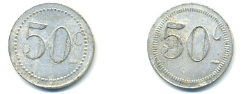 ФРАНЦИЯ 50 САНТИМОВ НАЧАЛО XX ВЕКА d 24 мм, вес около 1,0 гр., платежный жетон алюминий 89-736