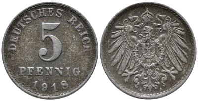 ГЕРМАНИЯ 5 ПФЕННИГОВ 1918 A KM 19, J. 297 железо 39-256