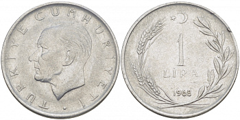Турция 1 лира 1968 Мустафа Кемаль Ататюрк KM 889а.2 нержавеющая сталь 4529-1242