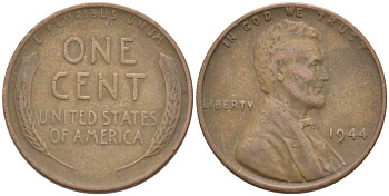США 1 ЦЕНТ 1944 ЛИНКОЛЬН KM А132 медь цинк 218-454
