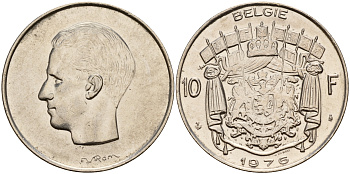 Бельгия 10 франков 1976 Belgie, Бодуэн I (1951-1993) KM 156.1 никель  4187-455