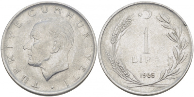 Турция 1 лира 1968 Мустафа Кемаль Ататюрк KM 889а.2 нержавеющая сталь 4529-1242