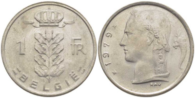 БЕЛЬГИЯ 1 ФРАНК 1979 BELGIE, БОДУЭН I (1951-1993) KM 143.1 медно-никель 119-646