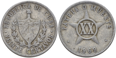 КУБА 20 СЕНТАВО 1969 ЗВЕЗДА KM 35.1 алюминий 67-1124