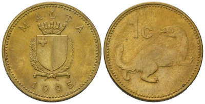 Мальта 1 цент 1995 ласка, горностай KM 93 никель латунь 4396-916