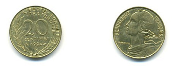 ФРАНЦИЯ 20 САНТИМОВ 1994 KM 930 медь алюминий никель 54-2136