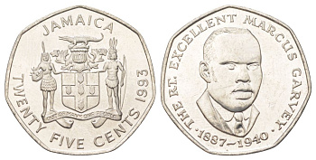 Ямайка 25 центов 1993 KM 47 сталь плакированная никелем UNC 4612-913