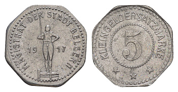 Бельгерн 5 пфеннигов 1917 Funck 33.4, Men05 1706.4, Men18 2201.4 железо 1528-844