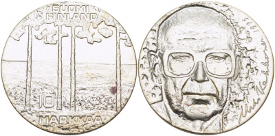 Финляндия 10 марок 1975 S-H, 75 лет президенту Урхо Кекконену KM 54 серебро UNC 1515-1545