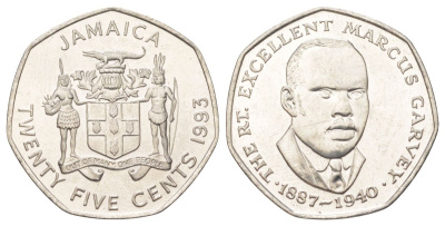 Ямайка 25 центов 1993 KM 47 сталь плакированная никелем UNC 4612-913