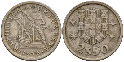 Португалия 2,5 эсукдо 1976 KM 590 медно-никель 4154-1032