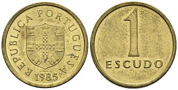 Португалия 1 эскудо 1985 KM 614 никель латунь 4147-619