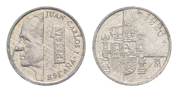 Испания 1 песета 1996 M, Хуан Карлос I (1975-2014) KM 832 алюминий 4623-1132