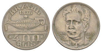 Бразилия 400 реалов 1936 Освалду Крус KM 539 медно-никель 4624-1217
